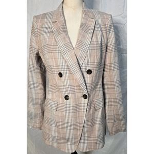 Banana Republic Plaid Double Breasted Blazer Jacket Beige Linen Blend